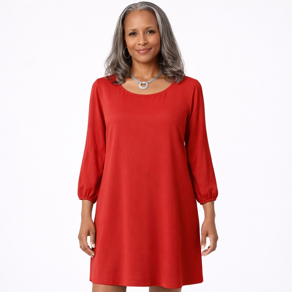 Lilbetter Women's Red Scoop-Neck Long Sleeve Knee Length Dress - NWT